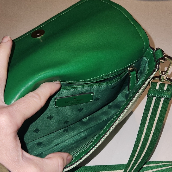 Kate Spade Green Crossbody Bag with Two-Tone Design Leather and Tweed - Picture 3 of 7